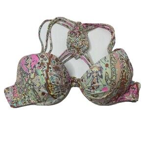 Victorias Secret Push Up Swim Bikini Top 32A Racer Back Knotted Design Boho